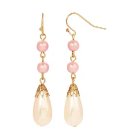 1928 Jewelry Rosabella Raspberry & Champagne Teardrop Faux Pearl Linear Earrings