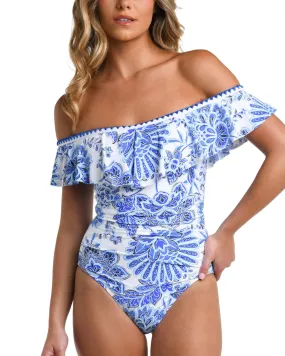 2024 La Blanca Beyond The Pacific Off Shoulder Ruffle One Piece - Lb4bq11