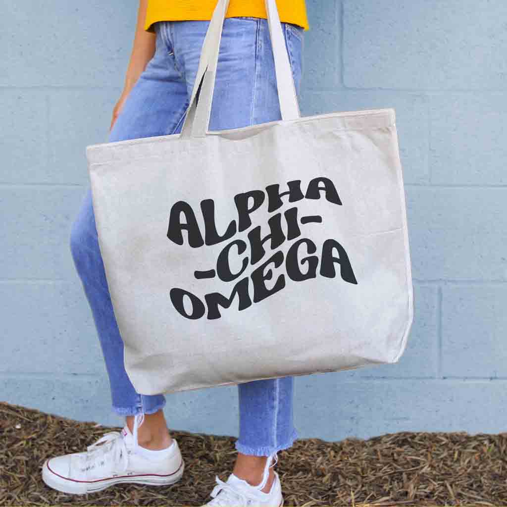 Alpha Chi Omega Large Canvas Sorority Tote Bag with Simple Mod Design