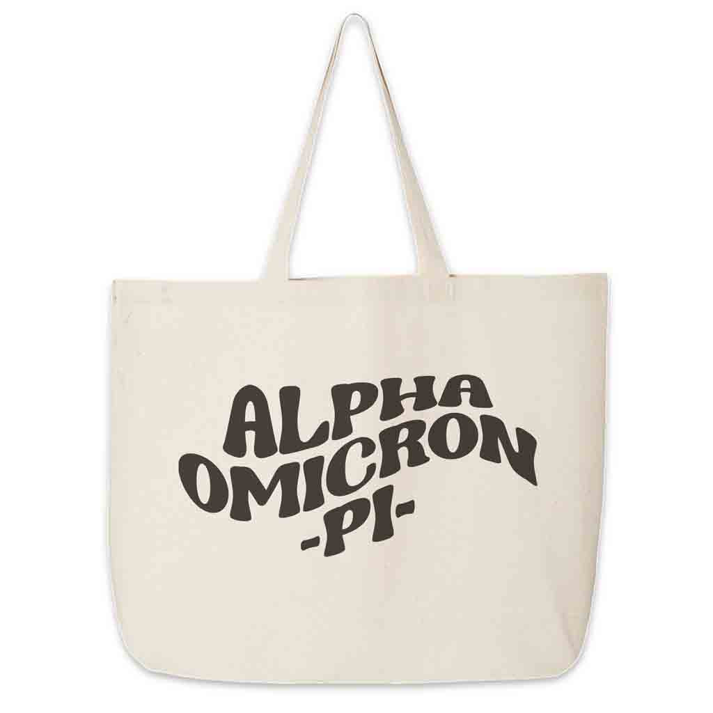 Alpha Omicron Pi Large Canvas Sorority Tote Bag with Simple Mod Design