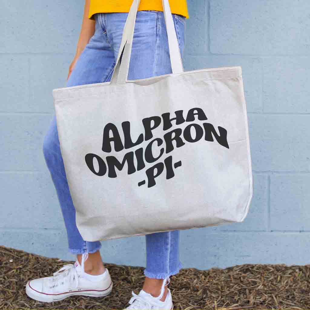 Alpha Omicron Pi Large Canvas Sorority Tote Bag with Simple Mod Design