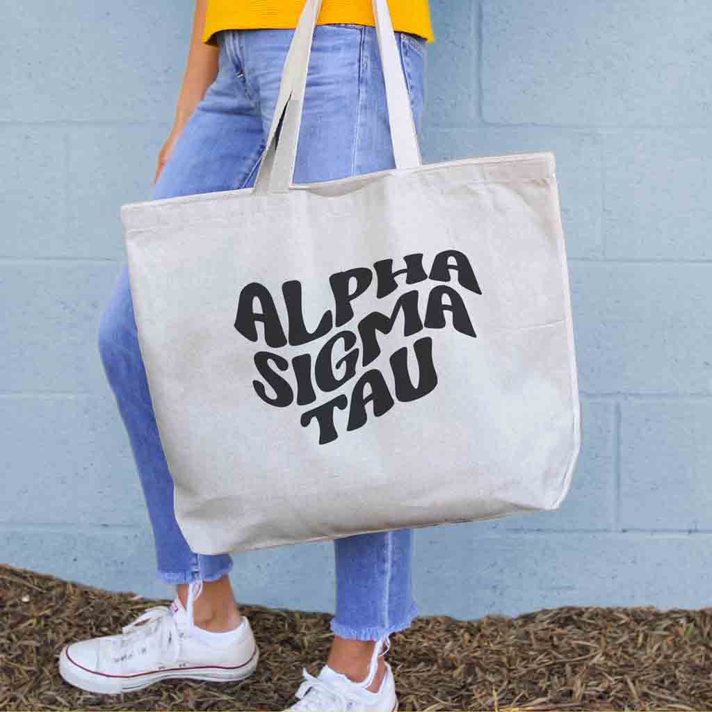 Alpha Sigma Tau Large Canvas Sorority Tote Bag with Simple Mod Design