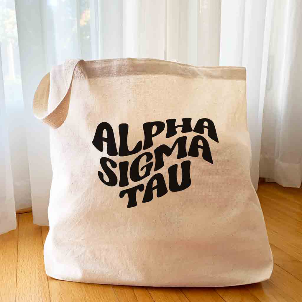 Alpha Sigma Tau Large Canvas Sorority Tote Bag with Simple Mod Design