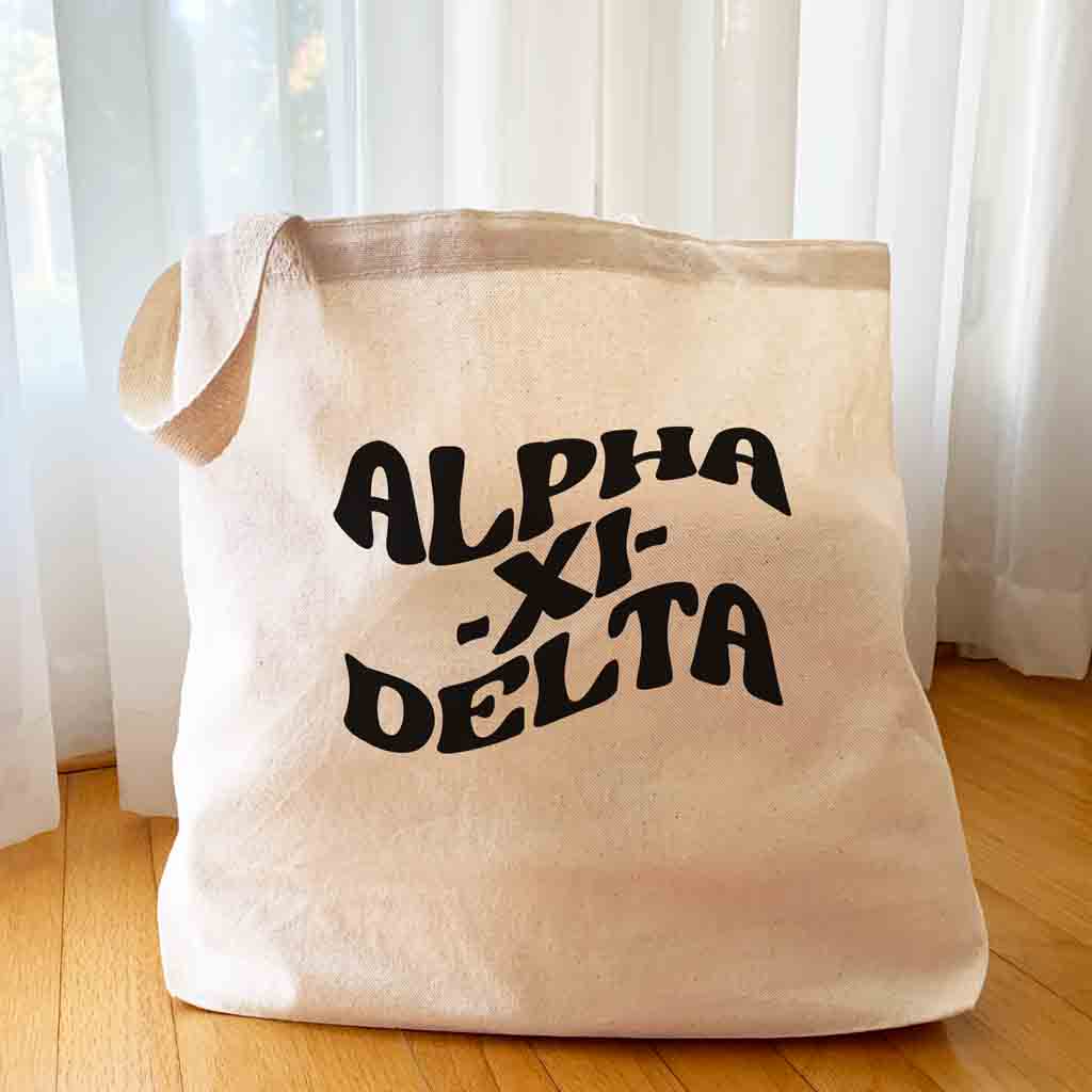 Alpha Xi Delta Large Canvas Sorority Tote Bag with Simple Mod Design