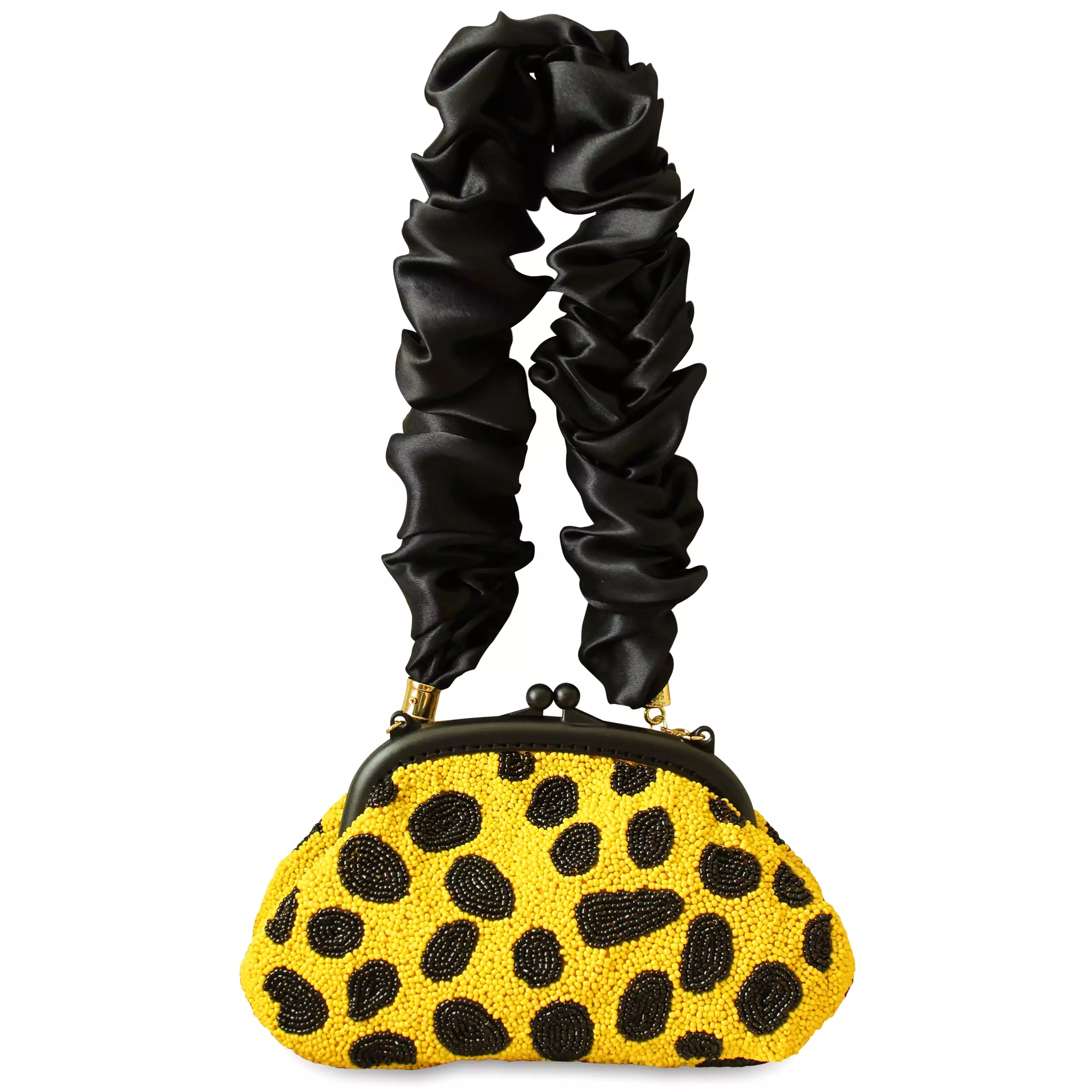 ARNOLDI VENOM Hand-Beaded Clutch, in Black & Yellow