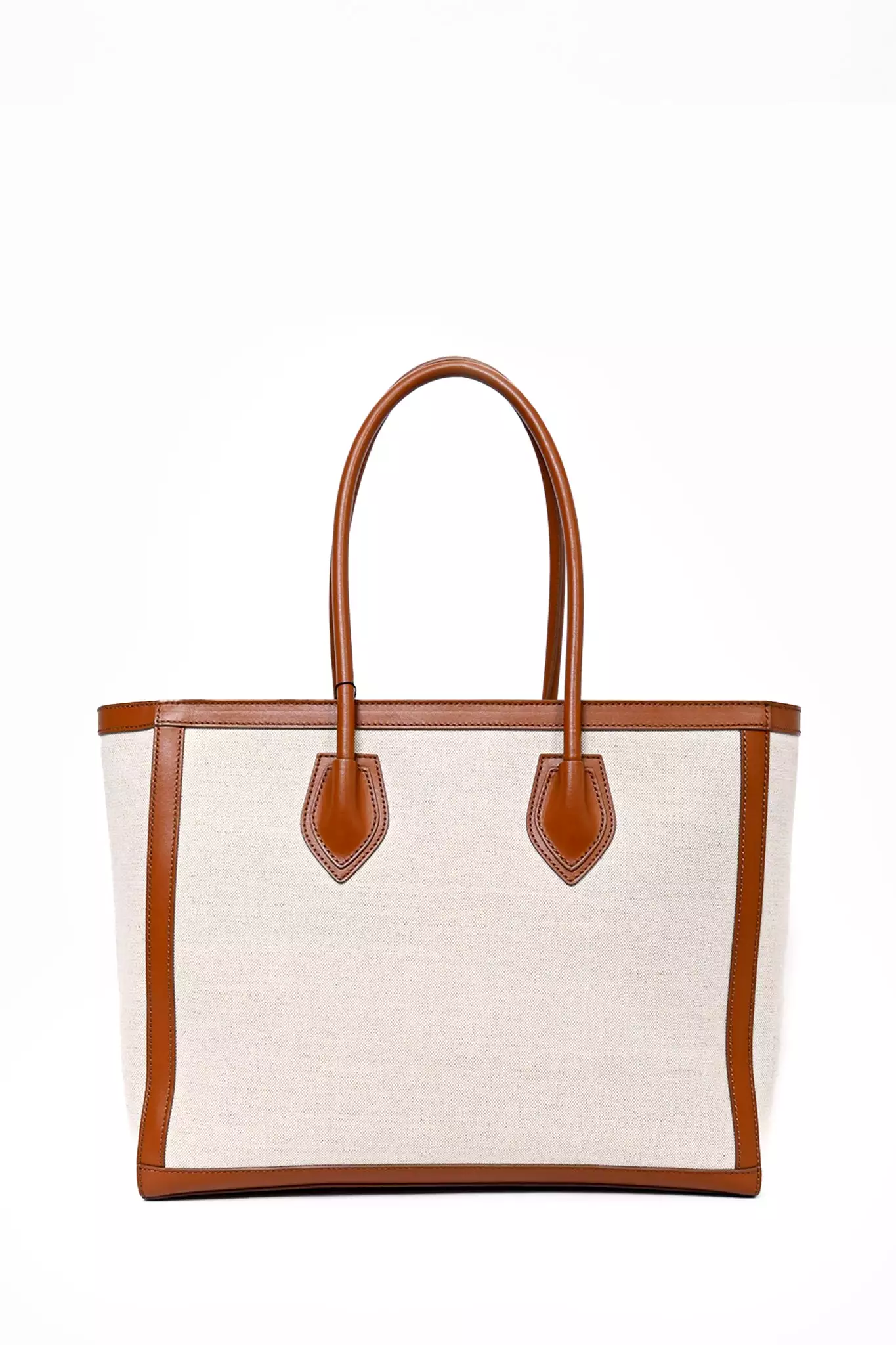 Balmain Beige Canvas Logo 'B-Army' Tote Bag with Brown Leather Trim