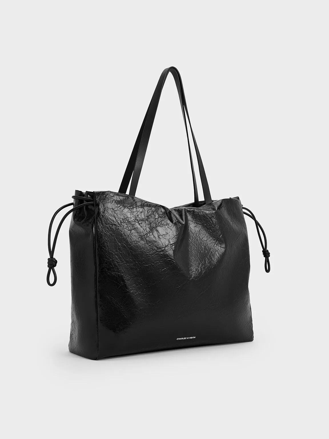 Bethel Crinkle-Effect Ruched Drawstring Tote Bag - Black