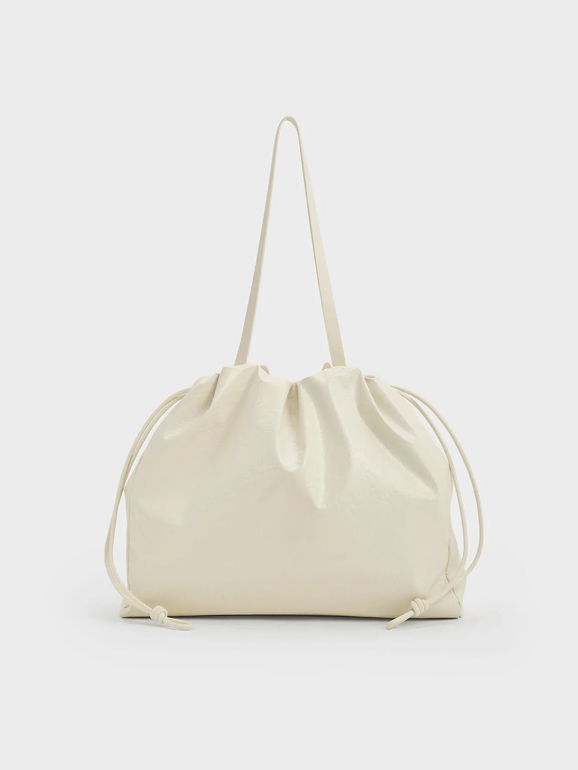 Bethel Crinkle-Effect Ruched Drawstring Tote Bag - Cream