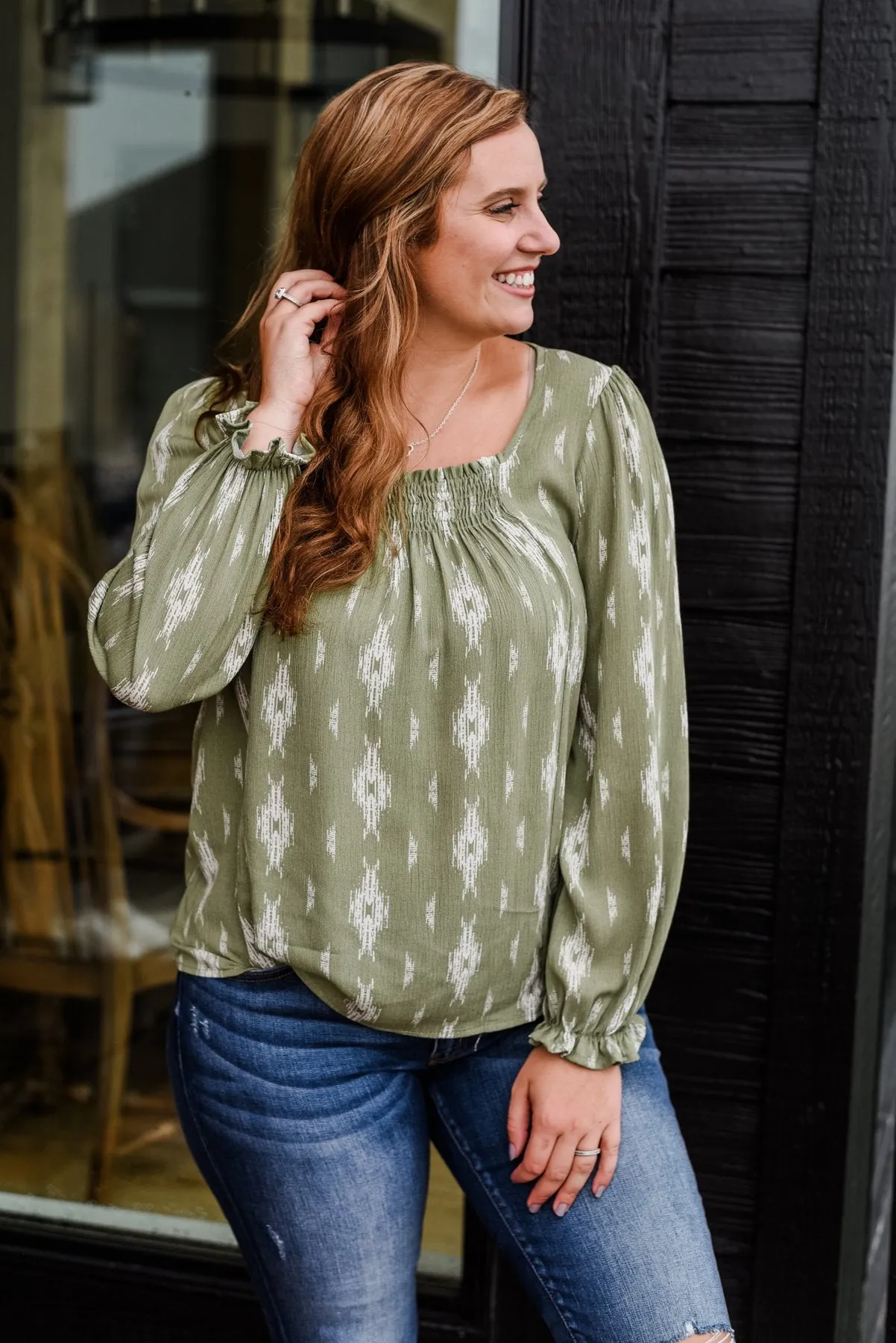 Beyond Beautiful Long Sleeve Blouse- Light Olive