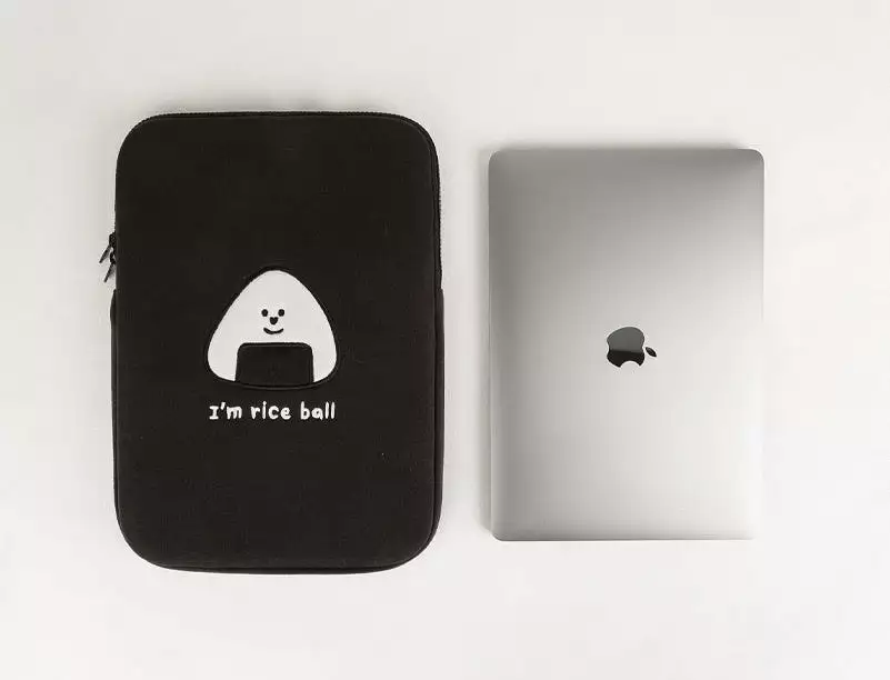 Black Cute Triangle Rice Ball Laptop Sleeves 11 for iPad 13 Cases Skins Protective Covers Purses Handbags Square Cushion Pouches