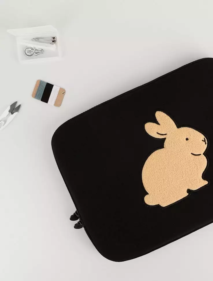 Black Gray Beige Rabbit Laptop Sleeves 11 for iPad 13 15 inches Cases Protective Covers Purses Handbags Square Cushion Pouches D