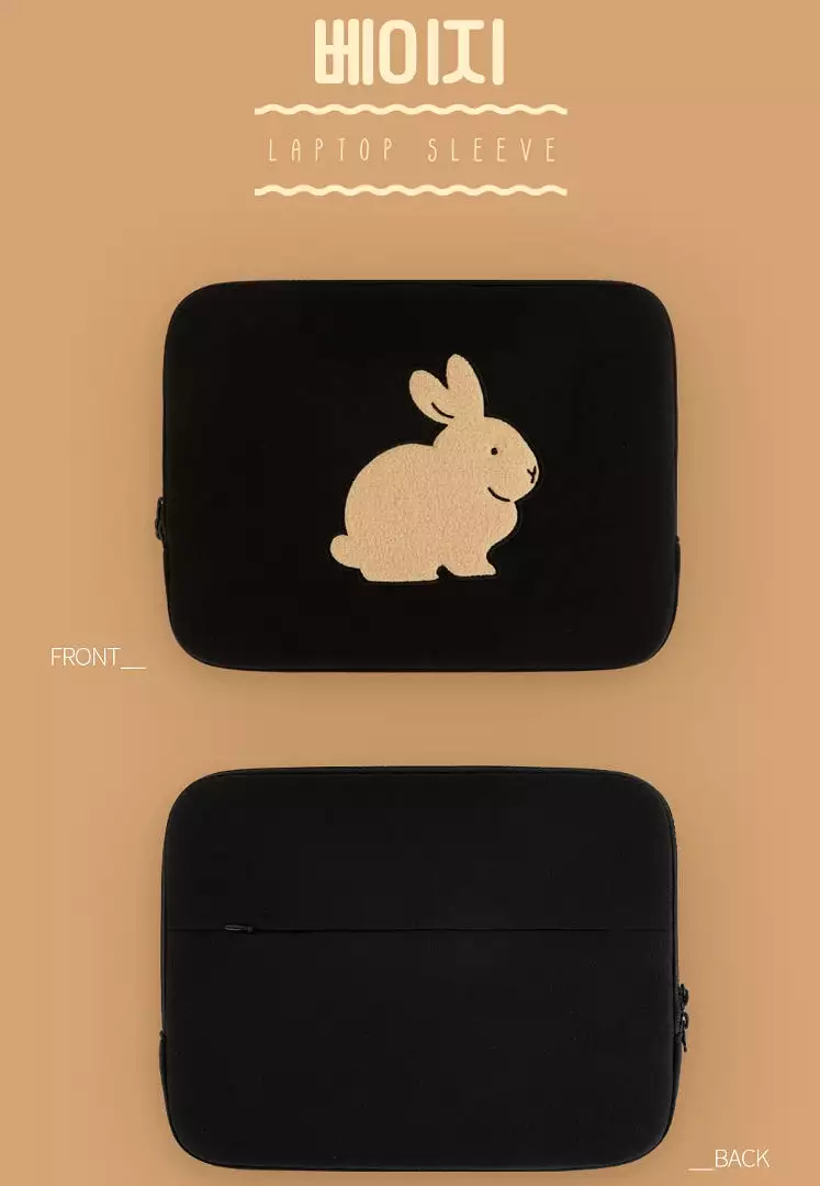 Black Gray Beige Rabbit Laptop Sleeves 11 for iPad 13 15 inches Cases Protective Covers Purses Handbags Square Cushion Pouches D