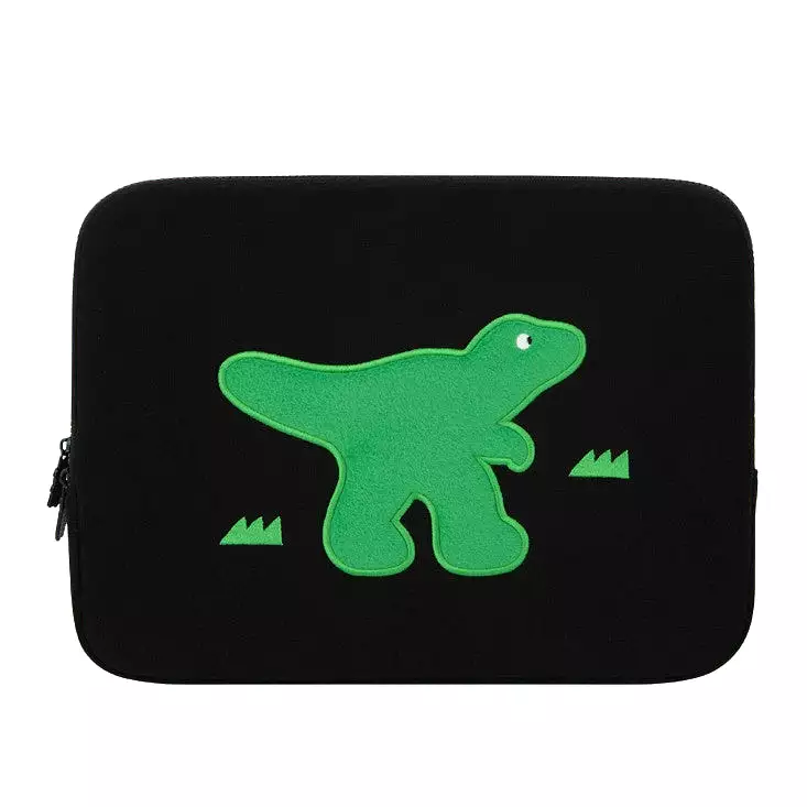 Black Green Dinosaur embroidery Laptop Sleeves iPad 13 14 15inch Fitted Cases Pouches Protective Covers Purses Handbags Square C