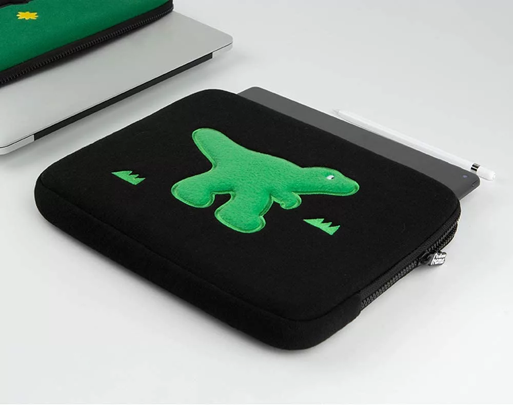 Black Green Dinosaur embroidery Laptop Sleeves iPad 13 14 15inch Fitted Cases Pouches Protective Covers Purses Handbags Square C