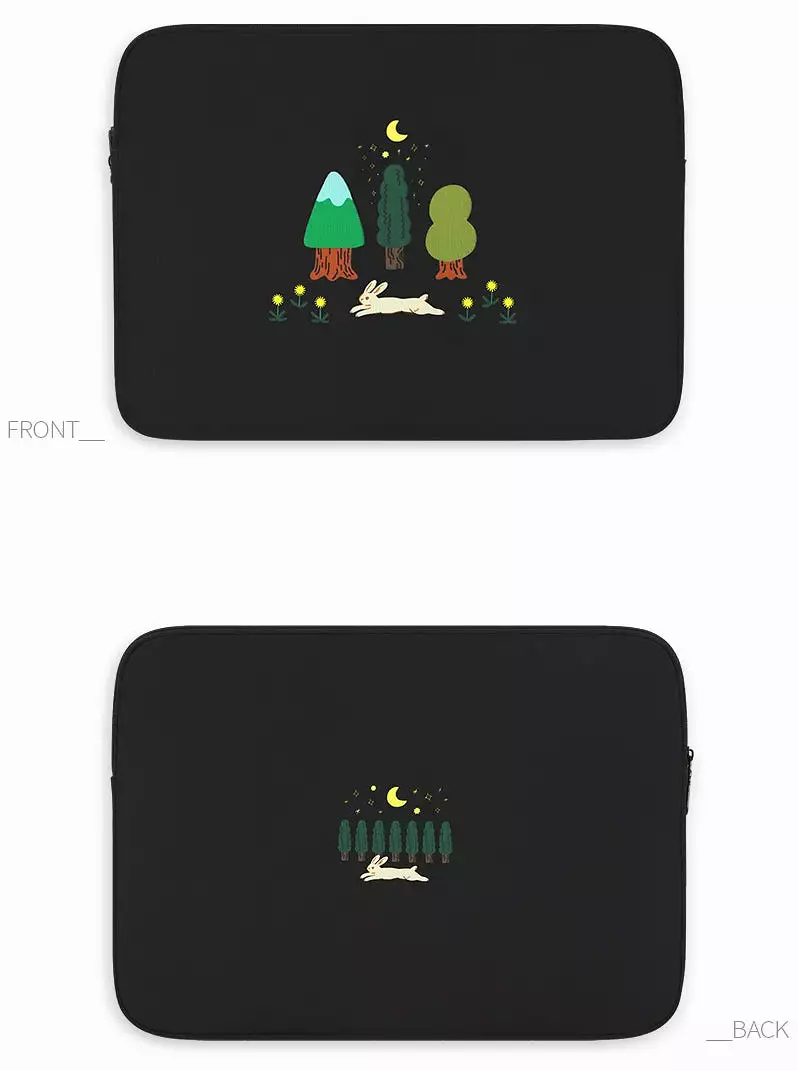 Black Moon Forest Rabbit Graphic Laptop Sleeves iPad 11 13 15 inch Cases Protective Covers Handbags Square Pouches Designer Arti