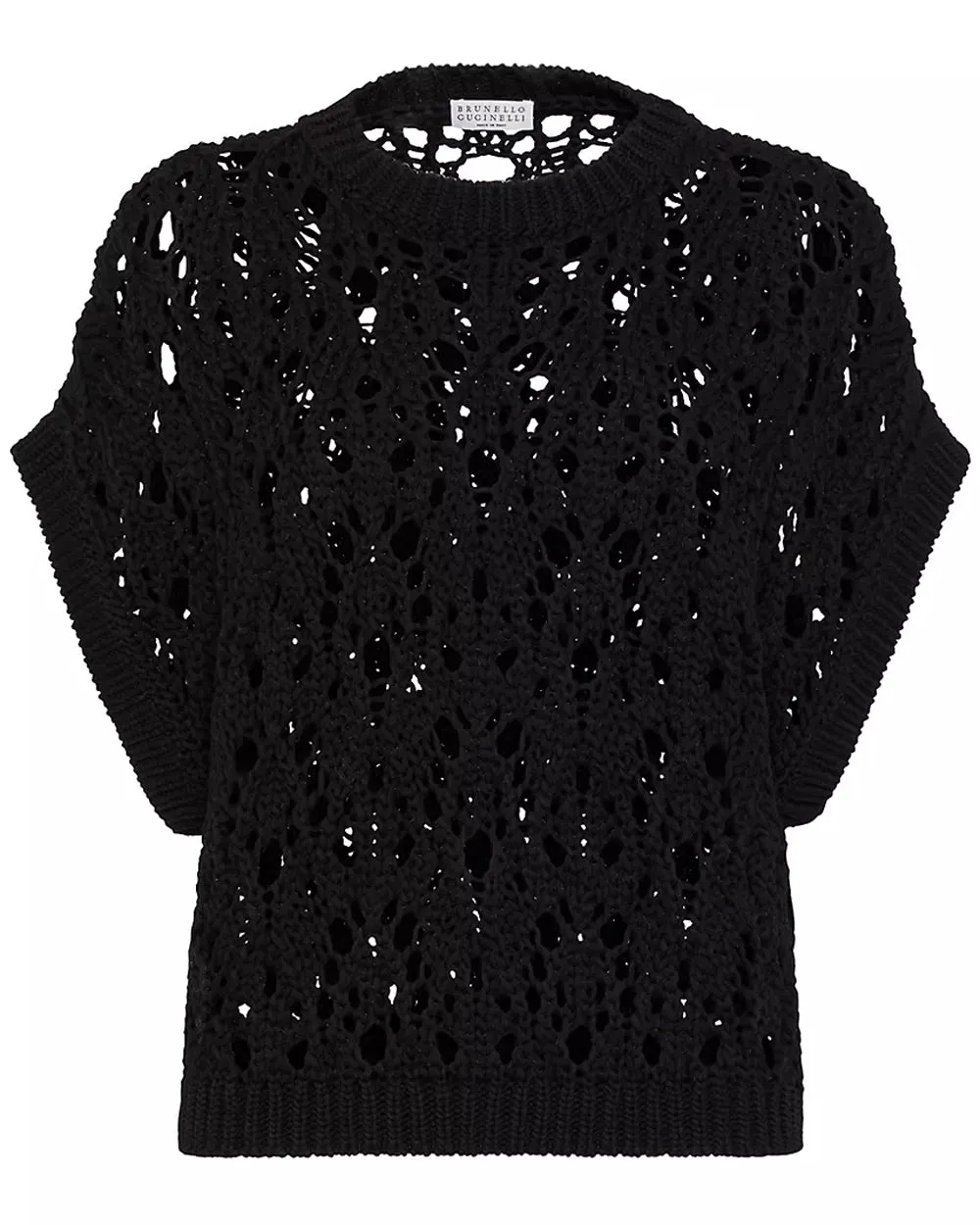 Black Net Knit Capsleeve Top