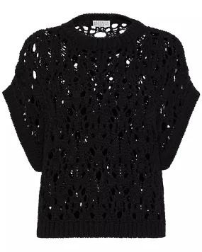 Black Net Knit Capsleeve Top