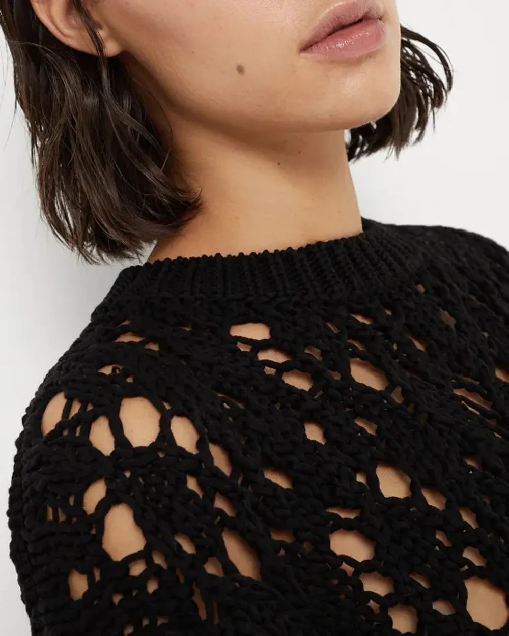 Black Net Knit Capsleeve Top