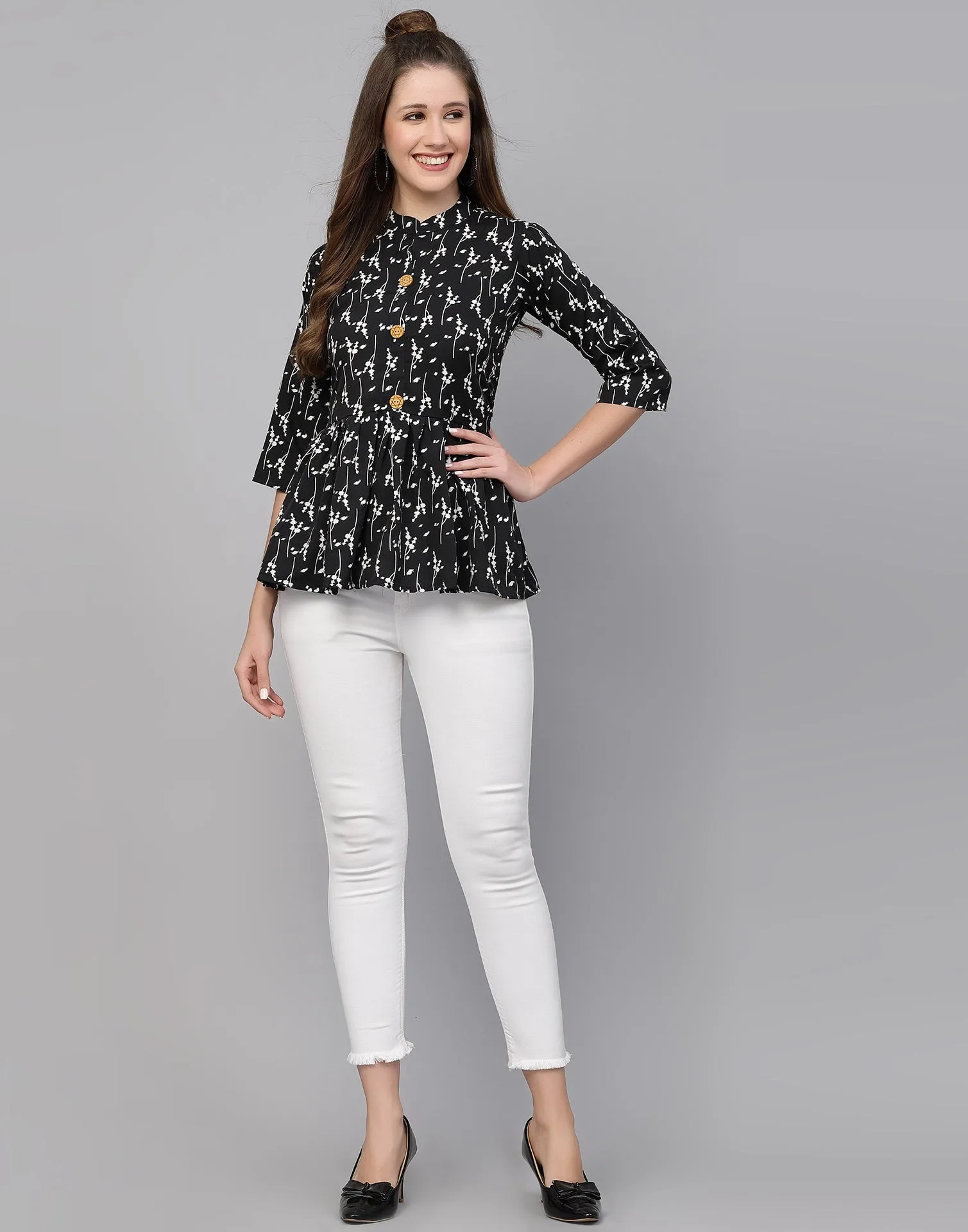 Black Polyester Fit & Flare Top