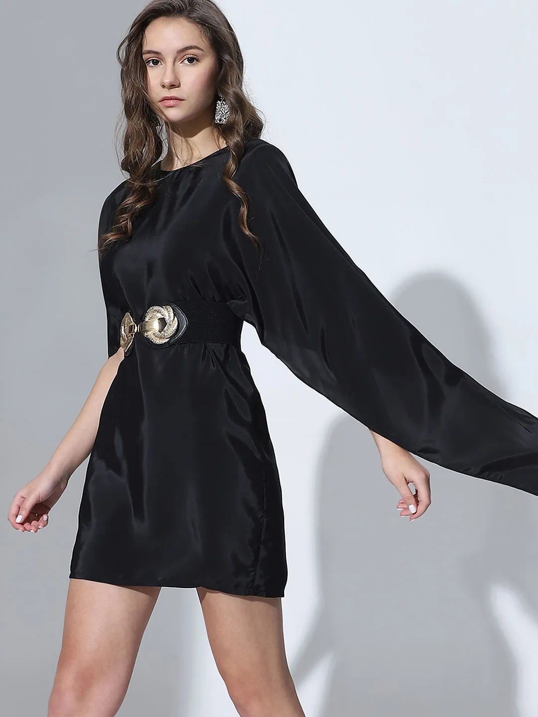 Black Satin Fit & Flare Dress