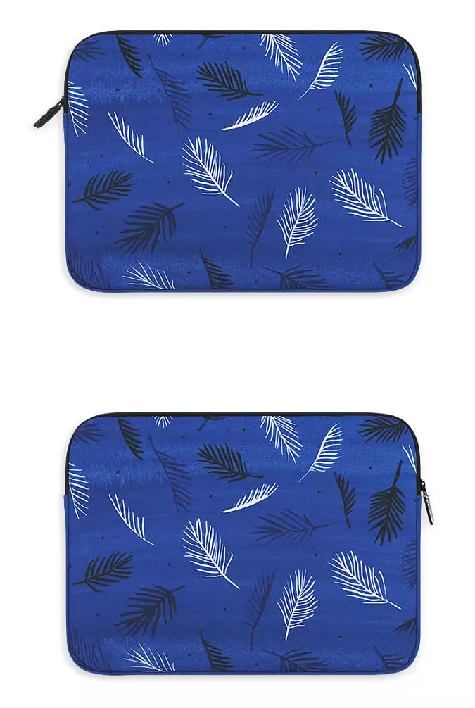 Blue Leaf Leaves Graphic Laptop Sleeves 11 13 15 inch Cases Protective Covers Handbags Square Pouches Designer Artist Prints Cut