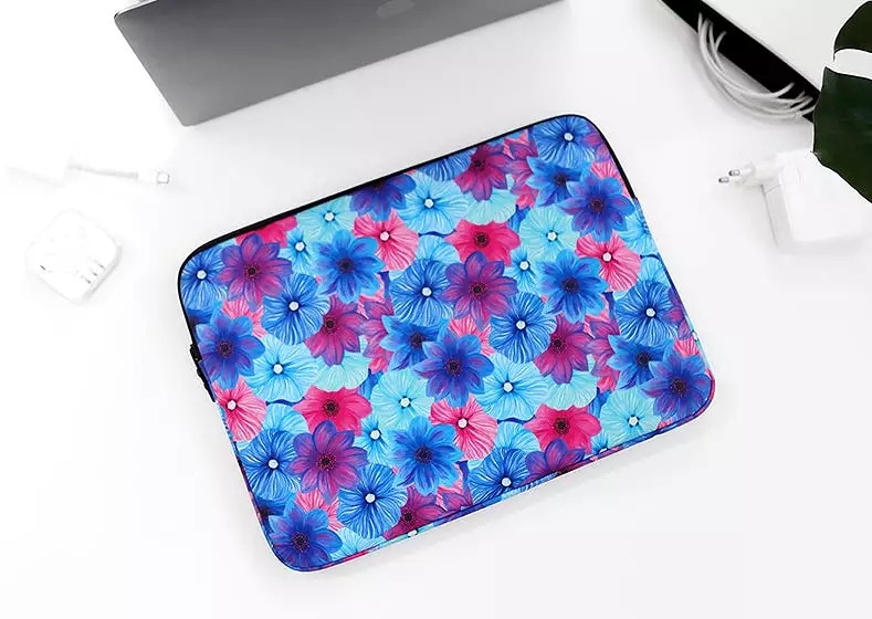 Blue Red Dahlia Floral Graphic Laptop Sleeves 11 13 15 inch Cases Protective Covers Handbags Square Pouches Designer Artist Prin