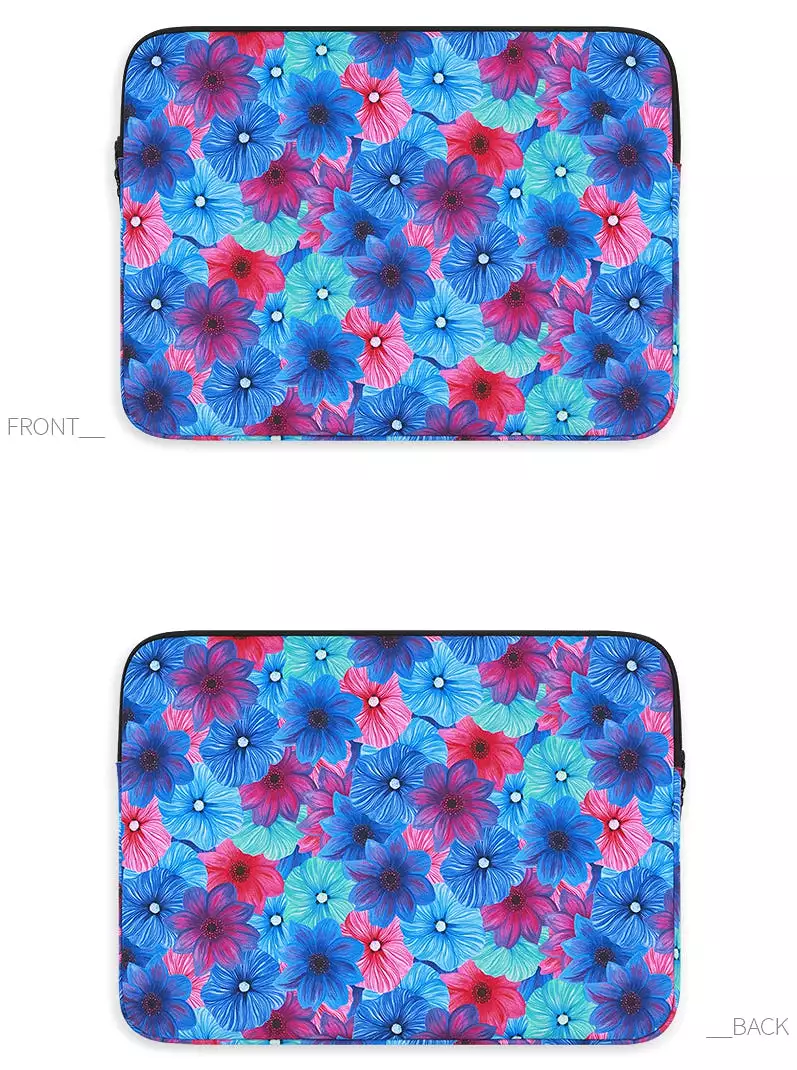 Blue Red Dahlia Floral Graphic Laptop Sleeves 11 13 15 inch Cases Protective Covers Handbags Square Pouches Designer Artist Prin