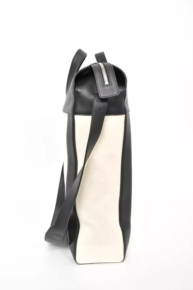 Bottega Veneta Cream Canvas/Black Leather Vertical Tote