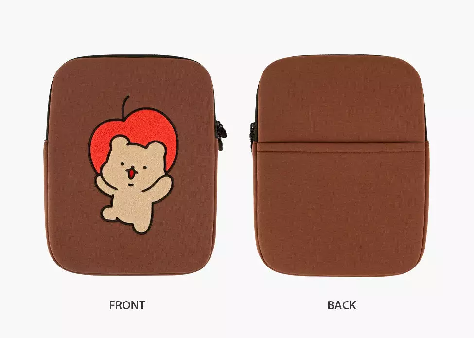 Brown Apple Bear Cute Embroidery Laptop Sleeves iPad Fitted Cases Covers Protective Tablet Pouches Purses Handbags Square Cushio