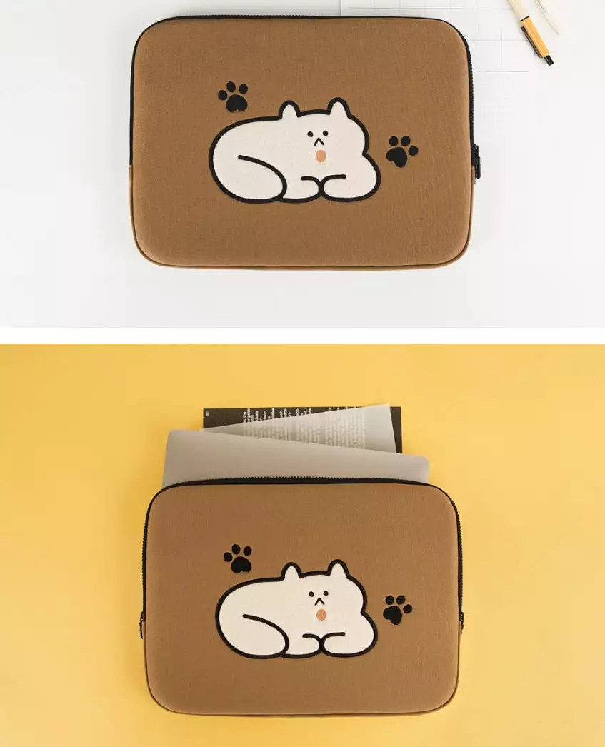 Brown Cat Graphic Laptop Sleeves iPad 13 14 15 inch Cases Protective Covers Handbags Square Pouches Designer Artist Prints Cute 