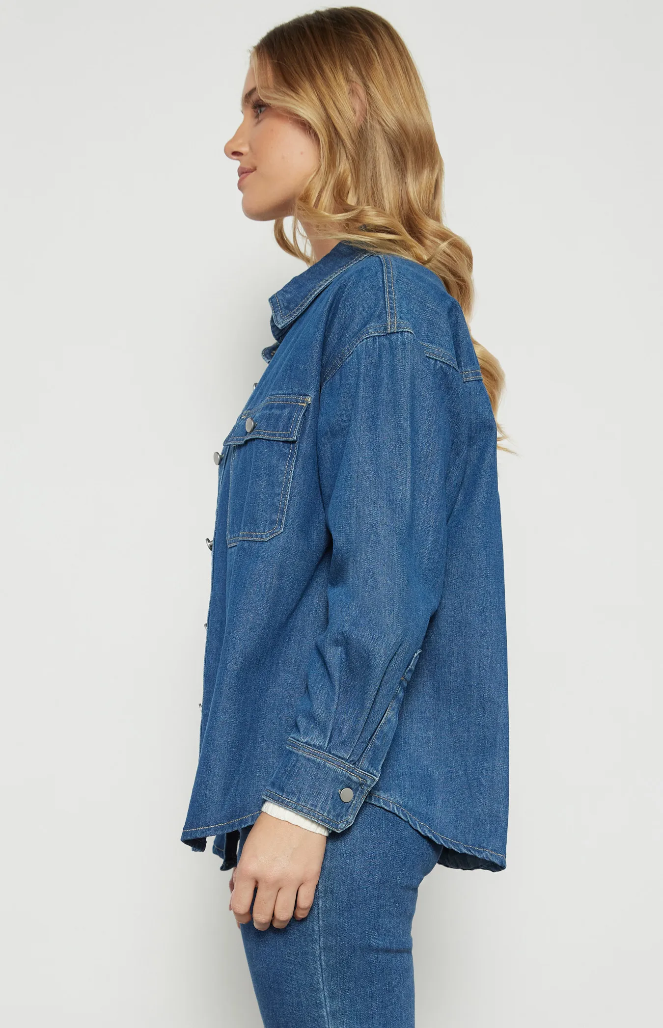 Button Up Denim Shacket with Front Pockets (WDM614A)