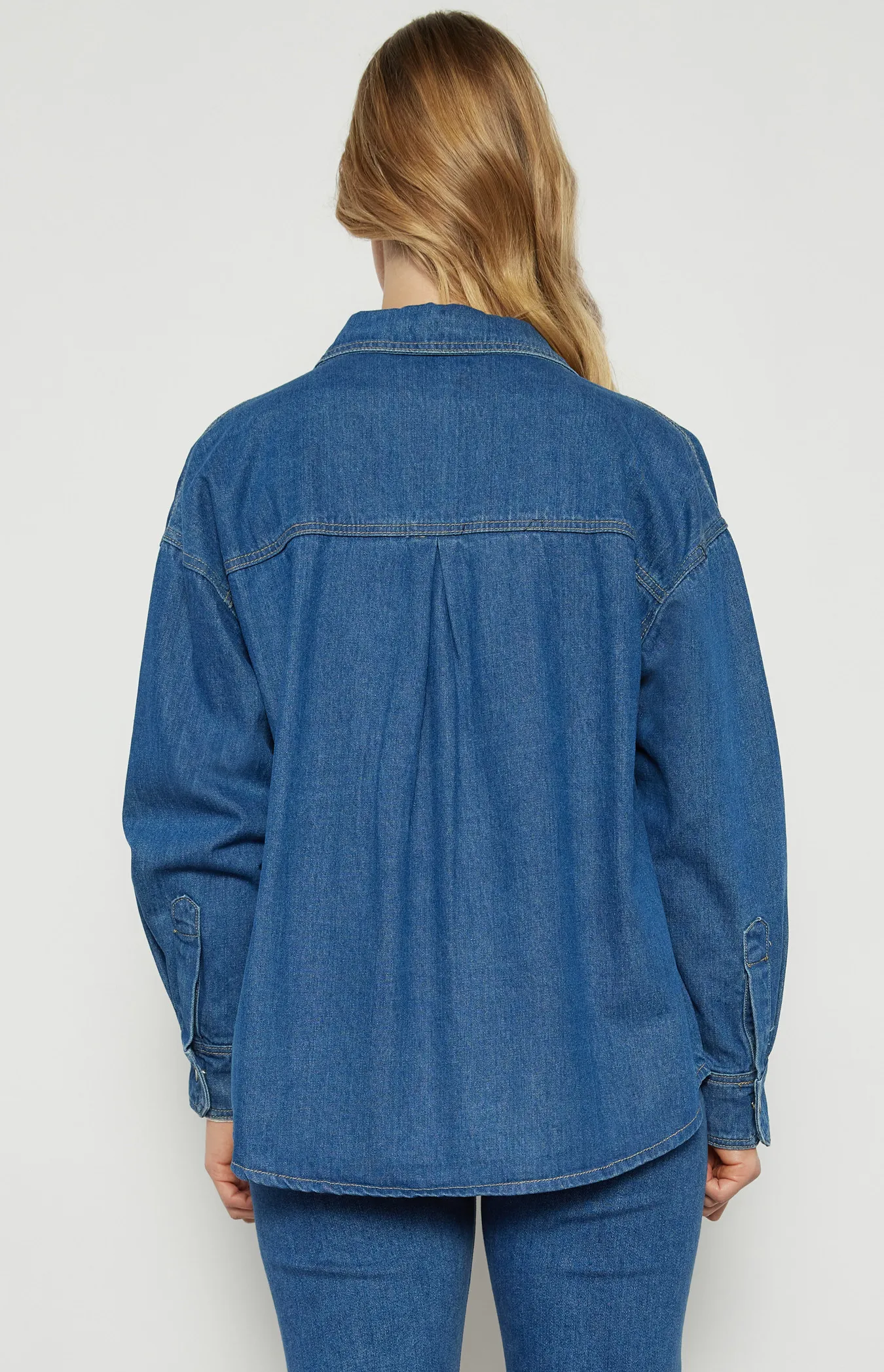 Button Up Denim Shacket with Front Pockets (WDM614A)