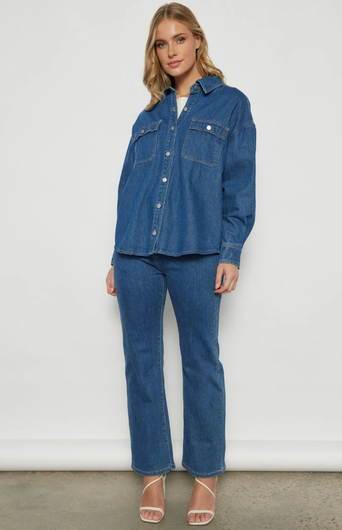 Button Up Denim Shacket with Front Pockets (WDM614A)