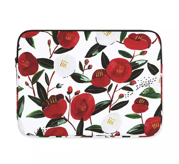 Camellia Floral Graphic Laptop Sleeves 11 13 15 inch Cases Protective Covers Handbags Square Pouches Designer Artist Prints Cute