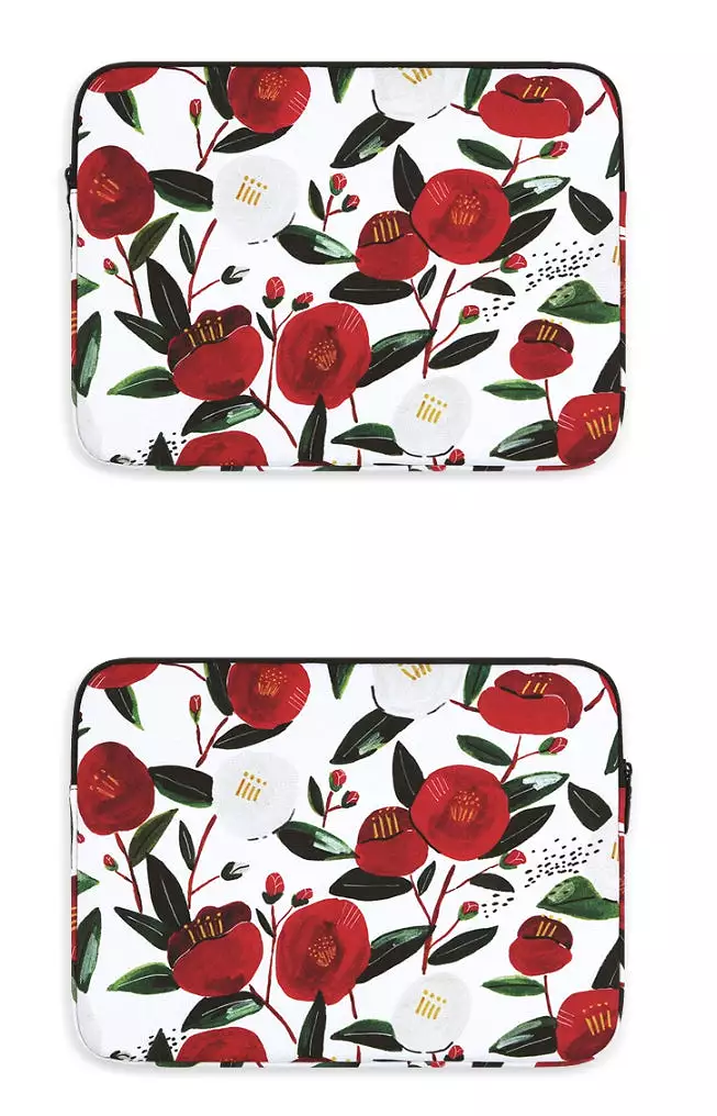 Camellia Floral Graphic Laptop Sleeves 11 13 15 inch Cases Protective Covers Handbags Square Pouches Designer Artist Prints Cute