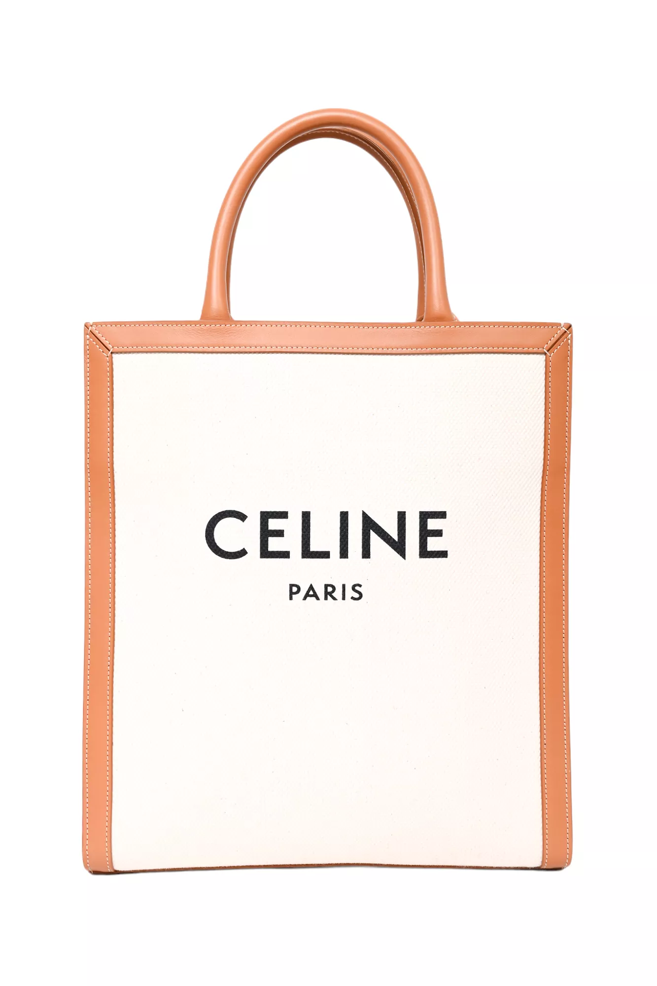 Celine Brown/Beige Canvas Vertical Cabas Logo Tote with Strap