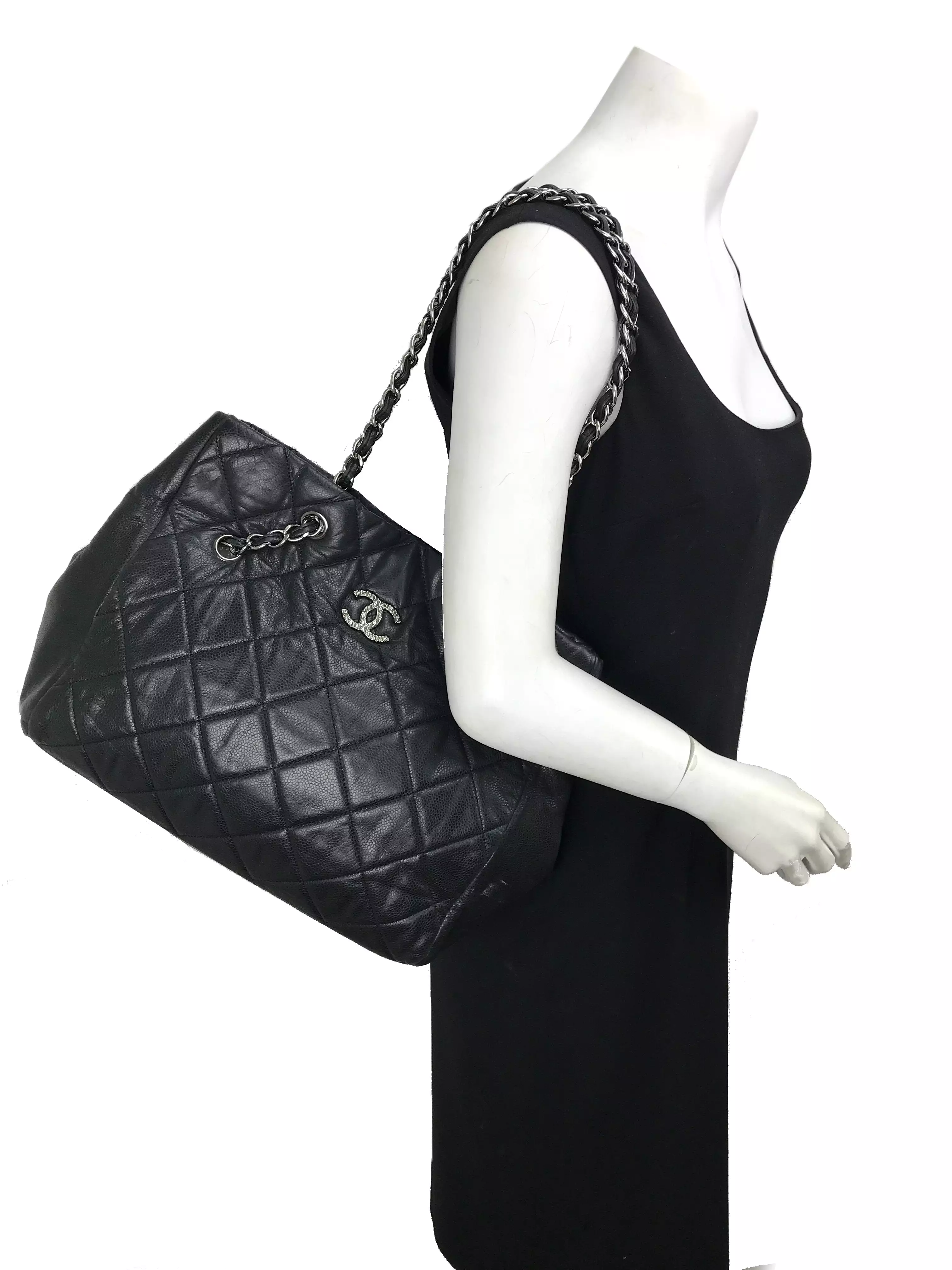 Chanel Cells Quilted Caviar Leather Large Tote Bag