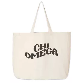 Chi Omega Large Canvas Sorority Tote Bag with Simple Mod Design