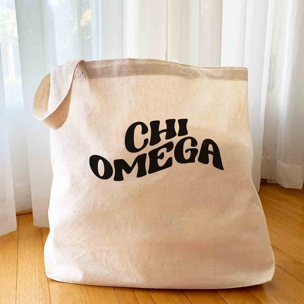 Chi Omega Large Canvas Sorority Tote Bag with Simple Mod Design