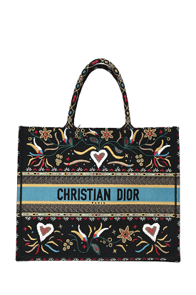 Christian Dior 2018 Navy Blue Embroidered Floral/Heart Large Book Tote