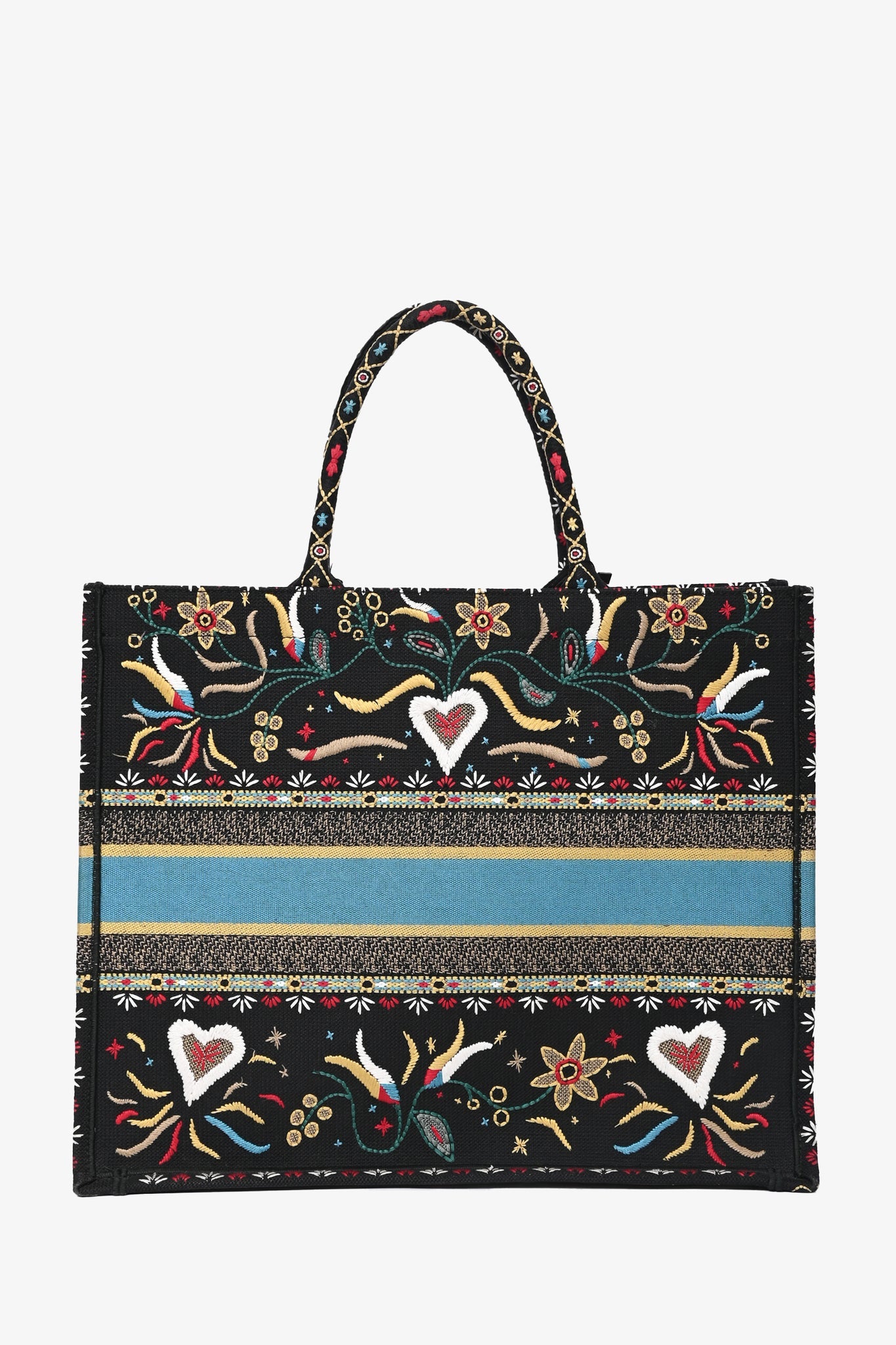 Christian Dior 2018 Navy Blue Embroidered Floral/Heart Large Book Tote