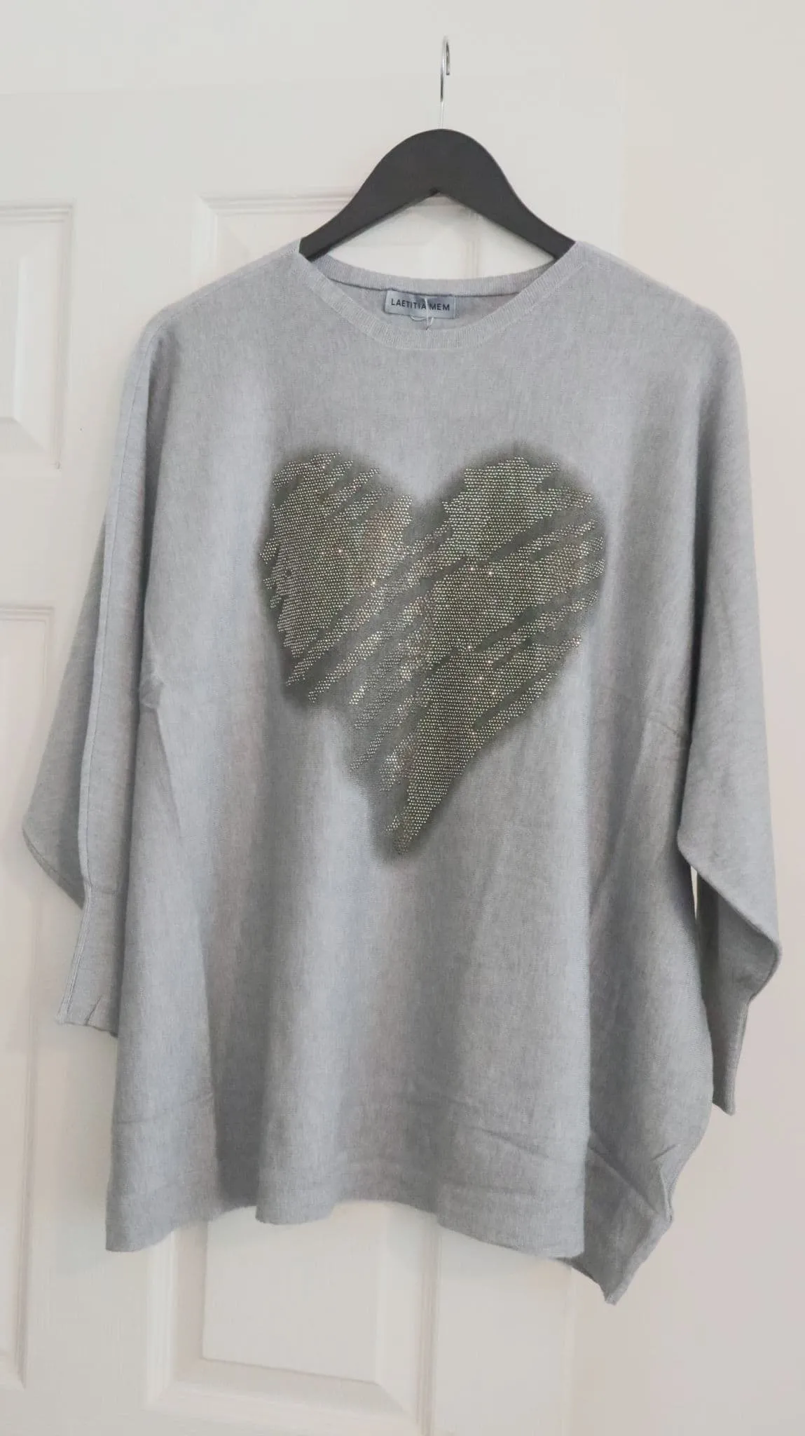 Clarissa - Gray Sparkling Heart Knitted Jumper