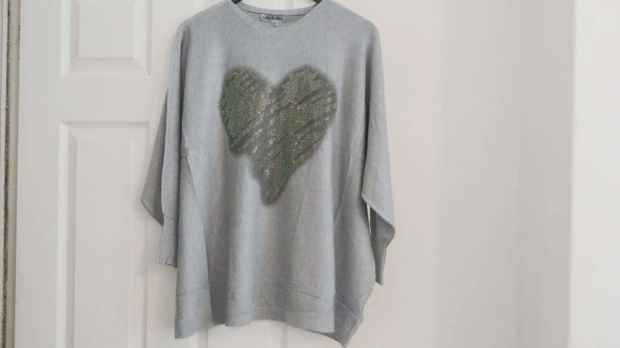 Clarissa - Gray Sparkling Heart Knitted Jumper