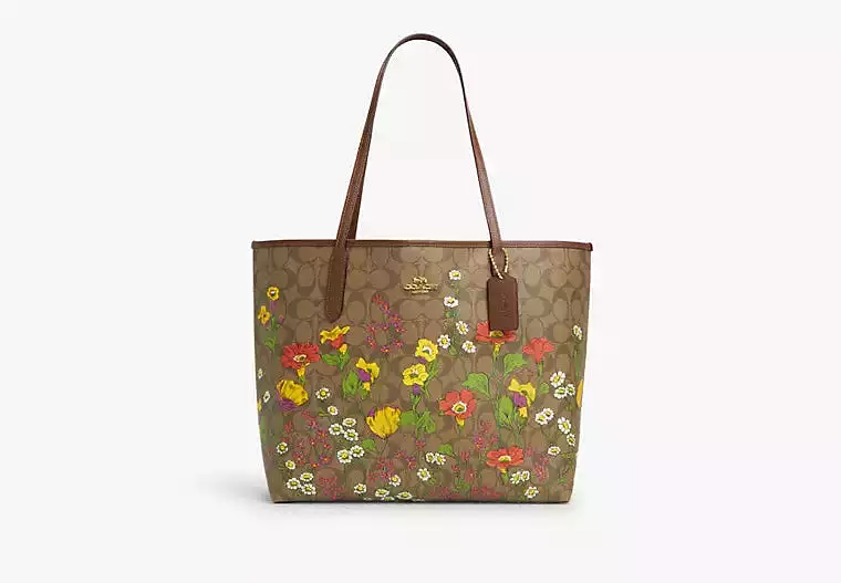 Coach City Tote In Signature Canvas With Floral Print