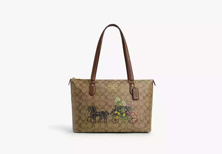 Coach Gallery Tote In Signature Canvas With Floral Horse And Carriage