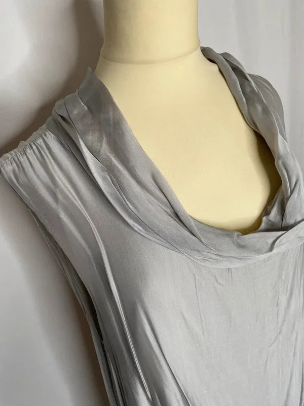 Collezione Gaia 14 grey silk mix cowl neck sleeveless drawstring hem midi dress