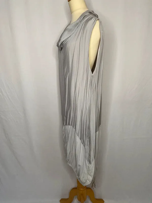 Collezione Gaia 14 grey silk mix cowl neck sleeveless drawstring hem midi dress