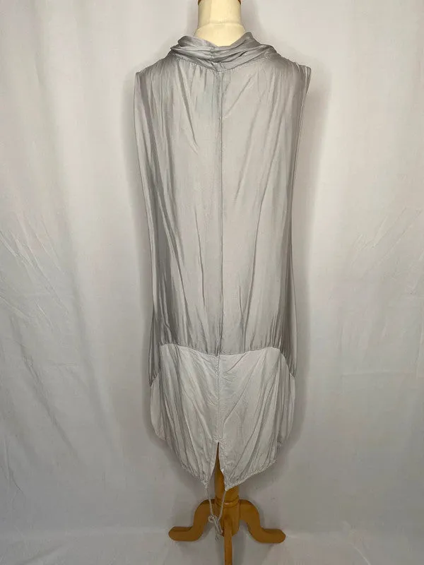 Collezione Gaia 14 grey silk mix cowl neck sleeveless drawstring hem midi dress