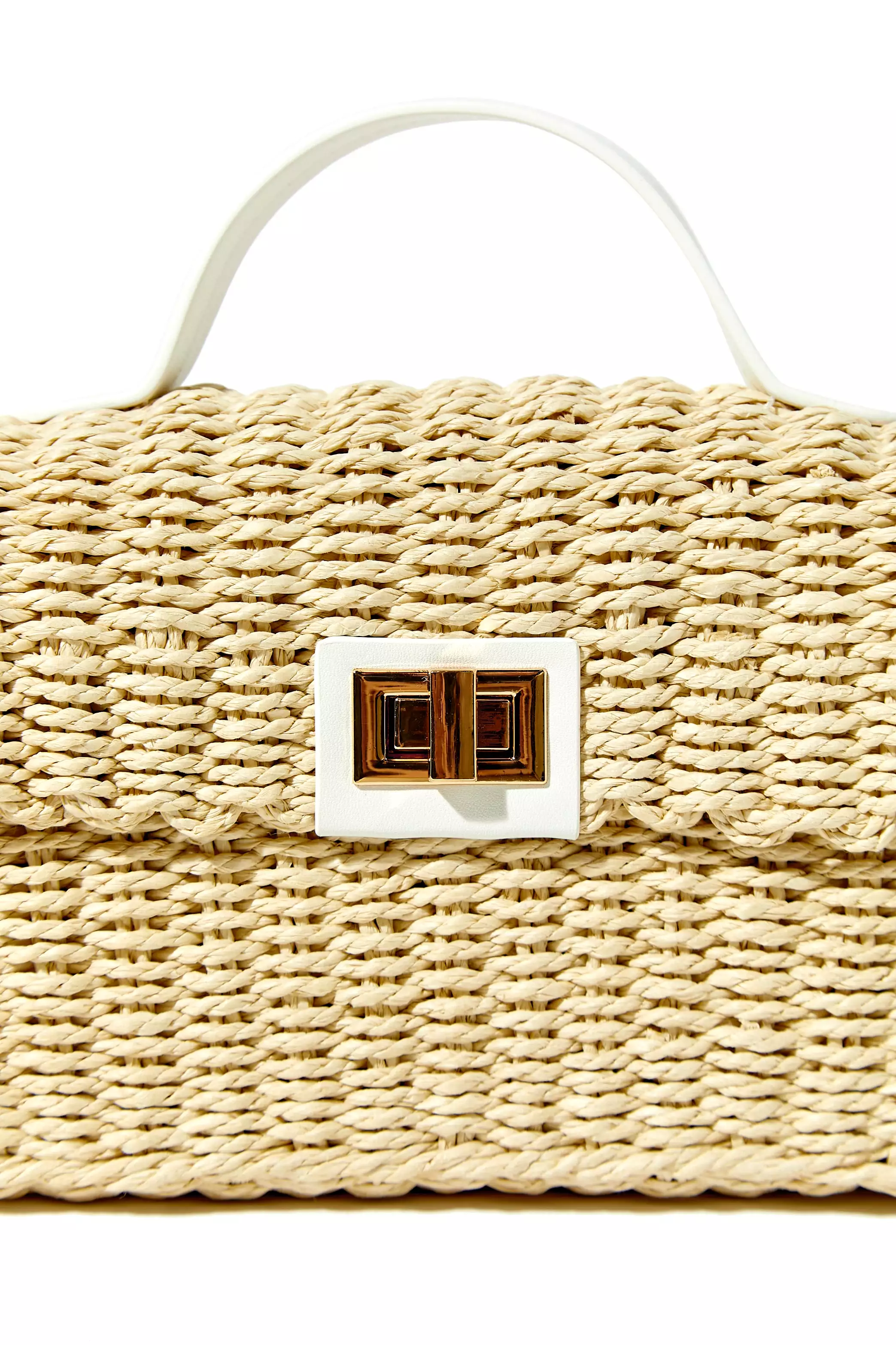 Contrast-Trim Basketwoven Crossbody Bag