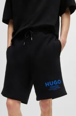 Cotton-terry shorts with drawstring and logo print